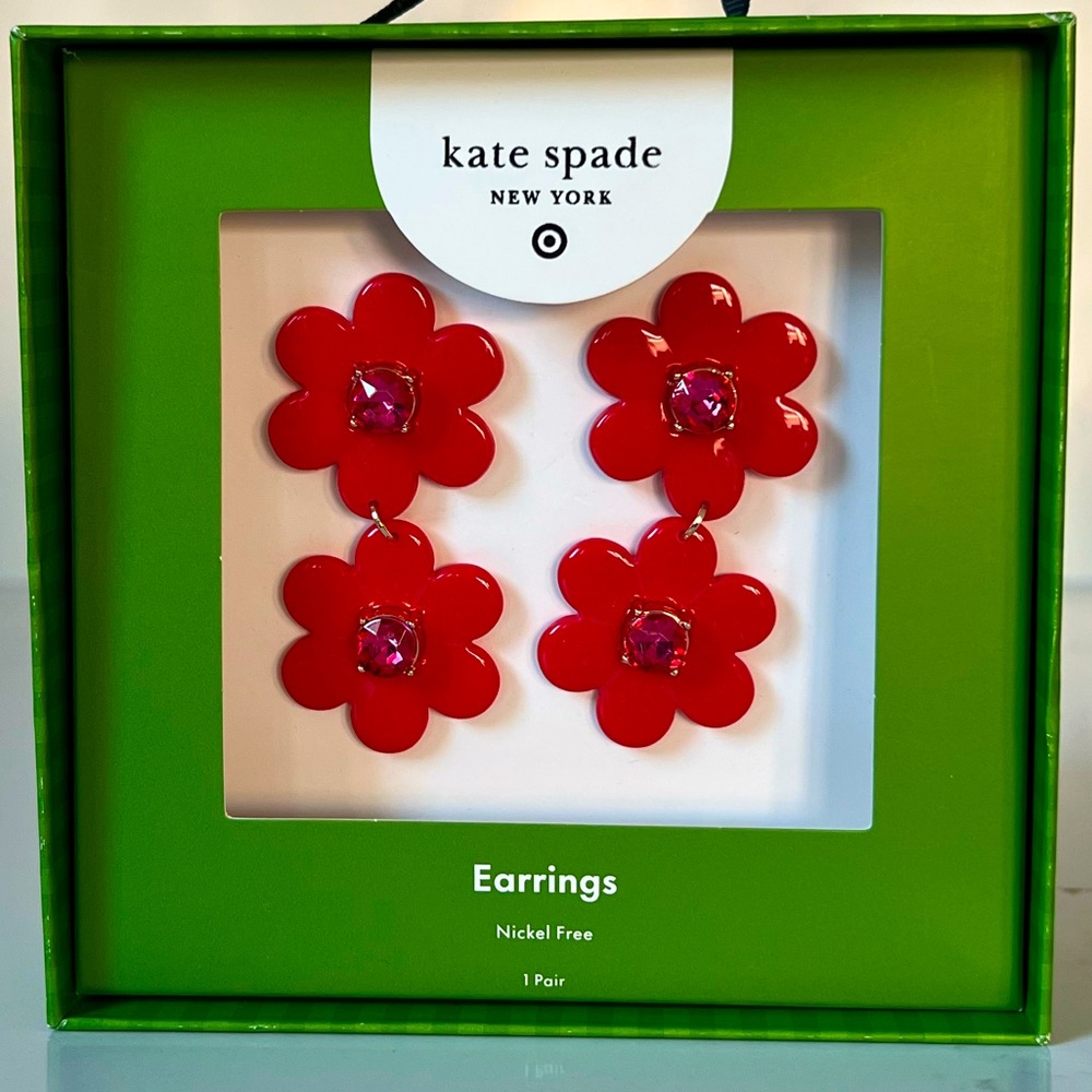 Kate Spade Red Floral Linear Earrings NWT